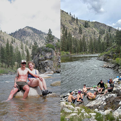 Couples enjoying natural hot springs in the middle fork of the salmon river in Idaho