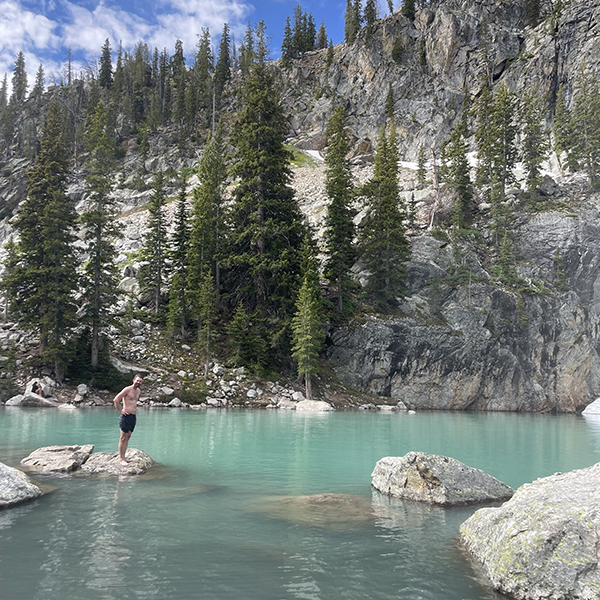 Lane in a natural cold plunge.